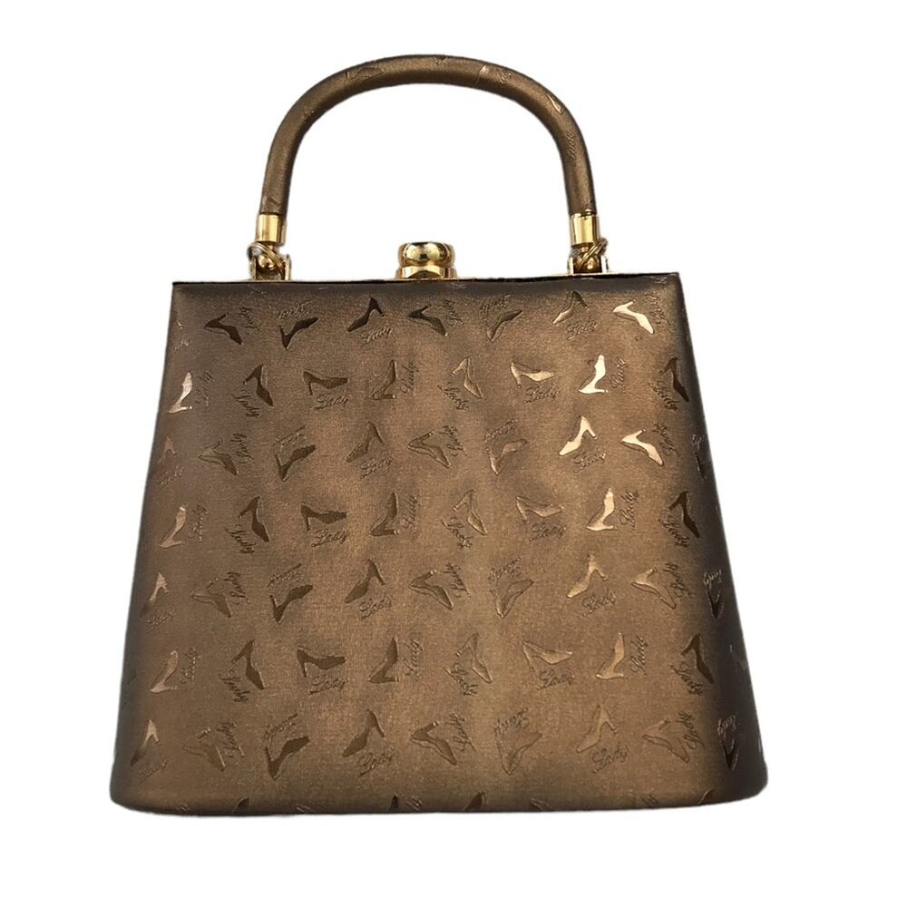 Vintage Shoe Lady Print Crossbody or Clutch Mini Purse Embossed Bronze - Picture 9 of 9